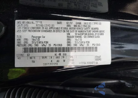 2017 Ford Focus Se from USA, damaged, VIN 1FADP3K22HL313385